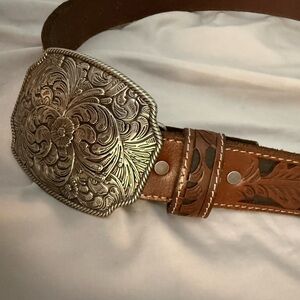 Idyllwind Tan Leather Belt with Ornate Silver Buckle